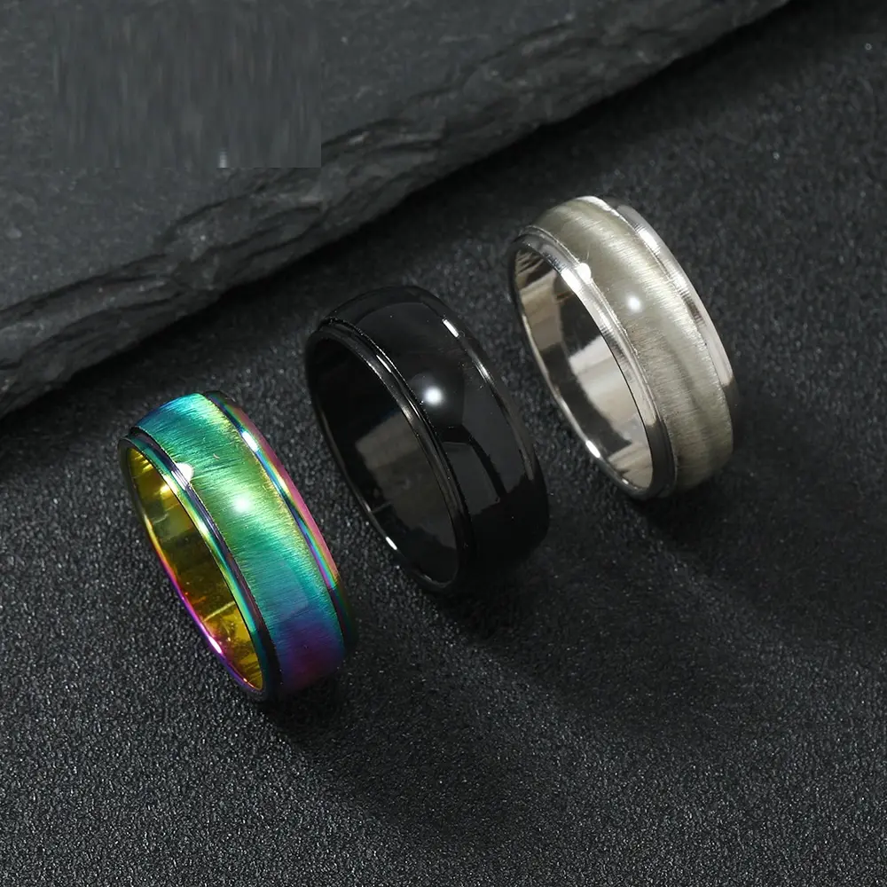 Anillos De Hombre Acero สายนิ้วสแตนเลสสตีลไม่ชะล้างจางทําให้เสื่อมเสียฟรีแหวนโอปอลผู้ชายแหวนเหล็กไทเทเนียมไม่จาง