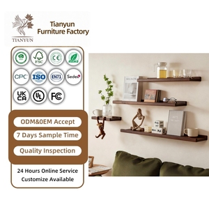 Mensola a Muro Senza Foratura, in Legno Massello di Noce Nero, Ripiani Dritti, Scaffale Moderno per Esposizione, Porta Spezie per <span class=keywords><strong>Soggiorno</strong></span> - Product Image 3