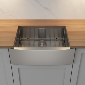 Fregadero de cocina estilo rústico D0100H7H798, 30x21x10, con delantal frontal, un solo tazón, acero inoxidable calibre 16, superficie cepillada - Product Image 2