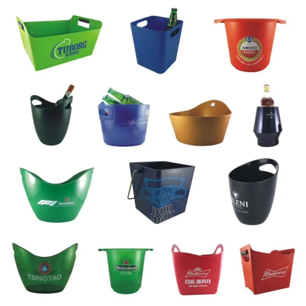 Professional custom plastic ice bucket double ear large capacity easy to carry ice bucket with opener