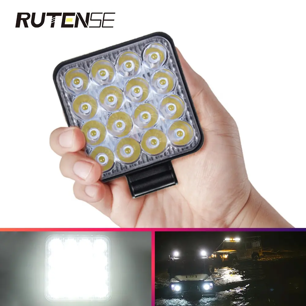 RUTENSE LEDワークライトオフロードデュアルカラー48W12V 24V6000KスクエアバイクカーレーザーLEDドライビングワークライト