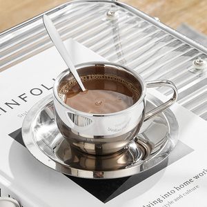 Conjunto de Xícara de Café de Aço Inoxidável de Parede Dupla 6oz 7oz com Logotipo Personalizado e Pires para Cafeterias, Hotéis e Presentes - Product Image 5