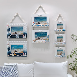 กรอบรูปติดผนังสามช่องสไตล์เมดิเตอร์เรเนียน สีขาว ทำจากไม้ ตกแต่งบ้าน รูปทรงสี่เหลี่ยมผืนผ้า งานแฮนด์เมด - Product Image 3