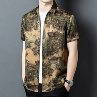Chemise en soie de style chinois haut de gamme, écologique, anti-rides, séchage rapide, motifs paysages du Jiangnan exquis, chemise fine pour homme