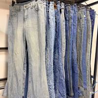 Celana Jeans Wanita Model Flare Bekas Berkualitas Tinggi Gaya Retro Chic, Celana Denim Bell Bottom Vintage, Pakaian Bekas Campuran Bal Pabrik