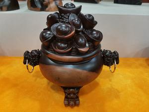 2024 chinois ébène bois sculpture sac d'argent recruter richesse et trésor bol ornements meubles de maison pour salon - Product Image 4