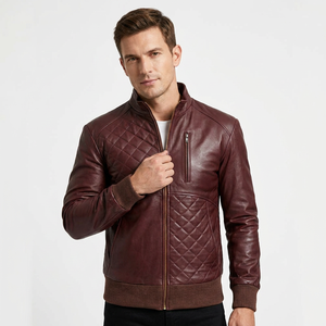 Chaqueta Bomber de Cuero Genuino Color Granate para Hombre, Impermeable, Resistente al Viento, Diseño Acolchado, Estilo Casual, Clásico, Ropa de Calle para Invierno - Product Image 1