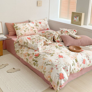 Monet Bộ đồ giường 3 món cỡ King Phong Cách sân vườn Bộ vỏ gối mềm mại thoáng khí vỏ chăn bông 100% in hoa thực vật - Product Image 5