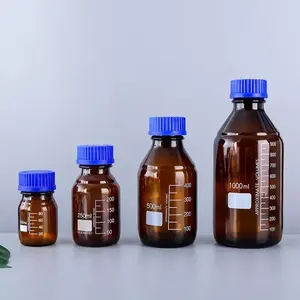 500ml 1000ml Amber Brown Glass Graduated Round Lab Bottles Autoclavable Reagent Media Storage Bottle With Blue Screw Cap