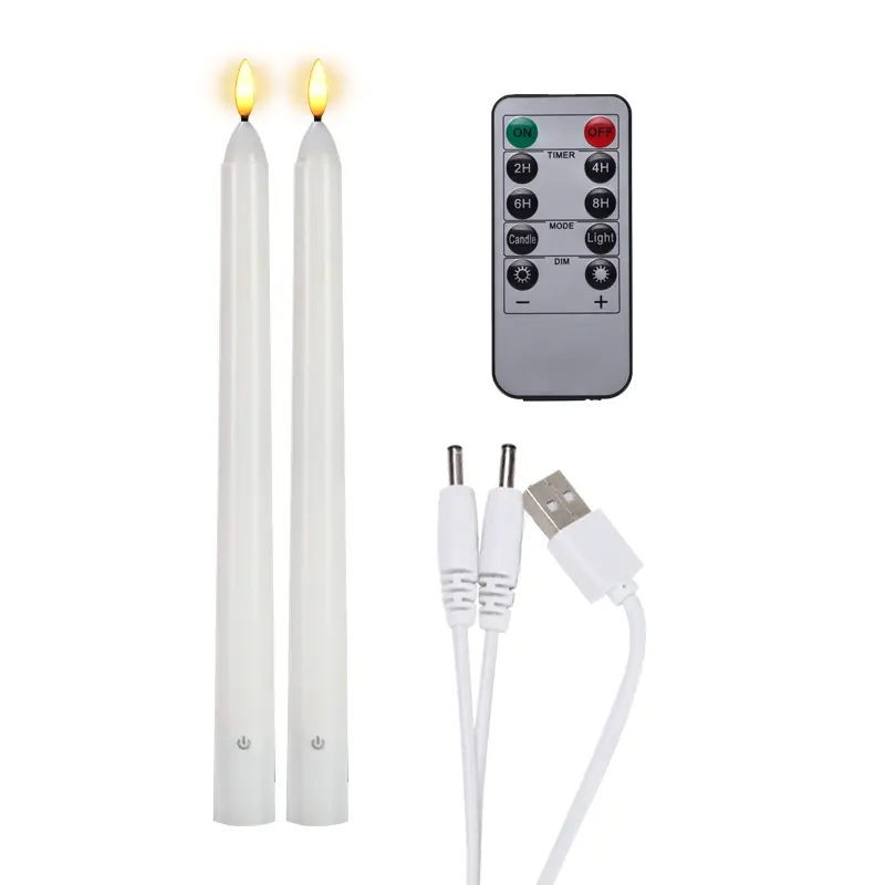 Nuevo diseño 3D Real Flame Long Plastic LED Candle Stick 10 Key Control remoto Recargable LED Taper Candle