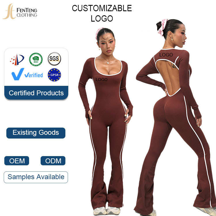 Under Lulu Custom Women's Seamless Spandex/nylon Yoga Jumpsuit Full-length Flared Pants Long Sleeves Quick-drying for Fitness