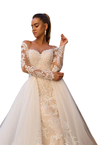 Factory Price <b>Wedding</b> Dresses Bodycon Dress Luxury Lace Strapless Long Sleeve Dismountable Train - Product Image 4