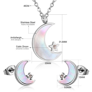 Boucles d'oreilles pendantes en acier inoxydable au design tendance, avec coquillage et cristal, ensemble de bijoux de mariée - Product Image 4