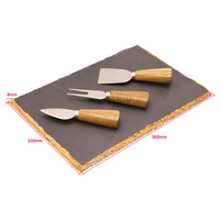 Planche à découper en ardoise naturelle et bois d'acacia, ensemble de planches à fromage en ardoise avec 3 couteaux à fromage et fourchettes pour servir des fromages et des apéritifs