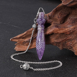 Péndulo de Cristal Redondo Tallado de <span class=keywords><strong>Amatista</strong></span> Estilo Egipcio al por Mayor con Cadena para Bricolaje, Radiestesia, Adivinación <span class=keywords><strong>y</strong></span> Sanación Reiki - Product Image 1