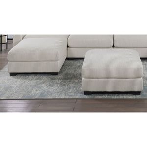 Meubles de salon DB 1pc Beige large ceinture velours côtelé pouf jambes en bois coussin doux banc de Cocktail/tabouret amovible caractéristique MDF - Product Image 5