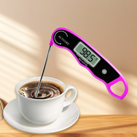 Termometer daging Digital lipat, tampilan LCD tahan air logam makanan memasak memanggang BBQ Oven