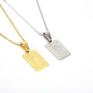 Hip Hop Mode Edelstahl 18 Karat vergoldet Elizabeth Queen Head Square Charm Anhänger Halskette Unisex Männer und Frauen - Product Image 5