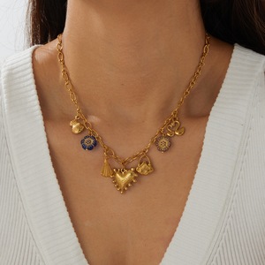 Collar de Acero Inoxidable con Dijes de Oro de 18k, Vestido de Princesa, Sagrado Corazón, Cisne y Flor de Cristal, Joyería de Moda para Mujer, Resistente al Deslustre - Product Image 2