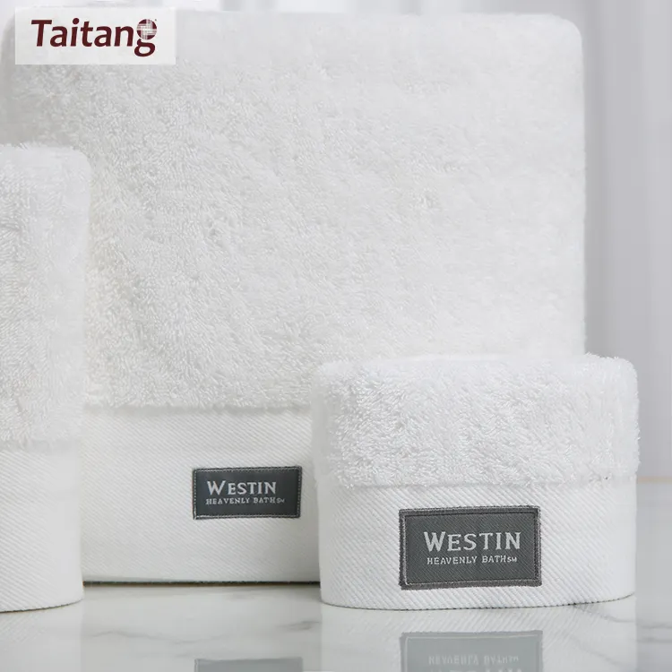 Customize Logo Bathroom Towels Set Embroidered Logo White 100% Cotton Face Hand Bath Towel Towels