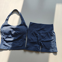Set Yoga Berkualitas Tinggi, Solid, Bernapas, Aktif, Ukuran Besar, Atasan Tanpa Punggung, Seamless, 2 Potong untuk Wanita