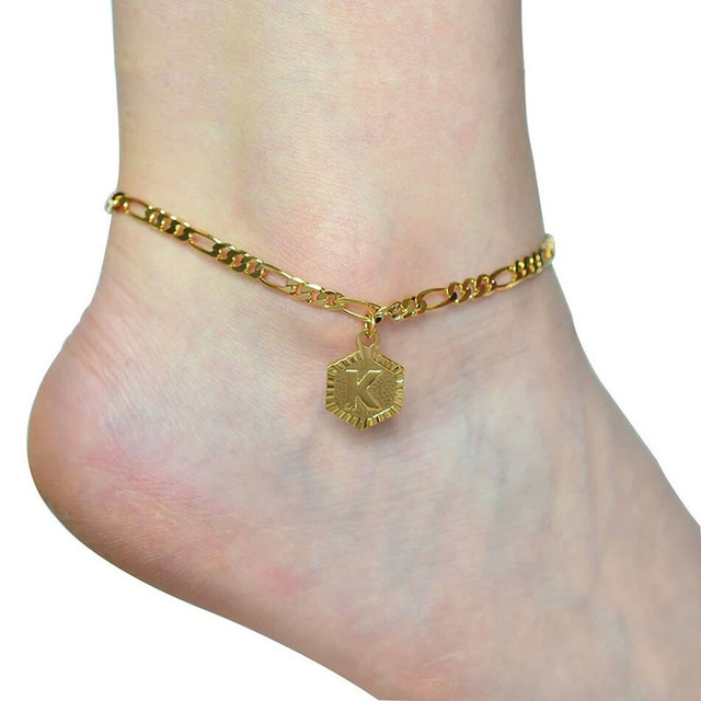 Stainless Steel Tag Charm Engraved Initial Letter Ankle Bracelet Anklet