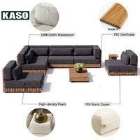 Ensemble de meubles d'extérieur pour hôtel, villa, patio, canapé modulaire sectionnel, canapé de jardin moderne de luxe en teck imperméable pour bord de piscine