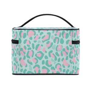 Large Capacity Turquoise Cheetah Print Custom Travel Portable Cosmetic Bags <b>Cases</b> Toiletry Bag Flip Top <b>Makeup</b> Bag with Handle - Product Image 4