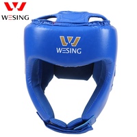 Casque de protection en cuir noir, bleu et rouge WESING pour arts martiaux, casque d'entraînement, protège-tête de boxe