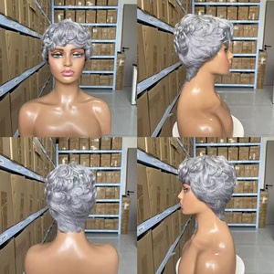 Perruque courte bouclée en <span class=keywords><strong>cheveux</strong></span> humains pour femmes noires, avec coupes courtes superposées sans dentelle - Product Image 3