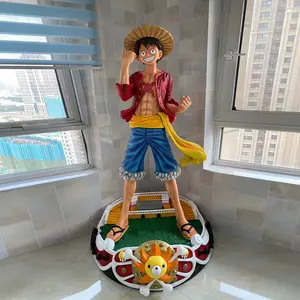 Custom life size anime figure statue large size one piece luffy fiberglass sculpture child toy for home shop decor