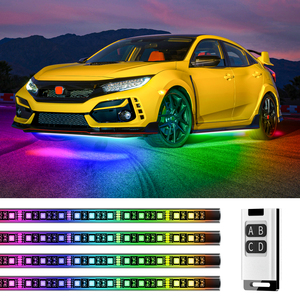 Nhà máy 4 cái <span class=keywords><strong>RGB</strong></span> Giấc Mơ dòng chảy màu loạt dải ánh sáng Kit không thấm nước bên ngoài xe ánh sáng điều khiển từ xa LED underglow ánh sáng Kit - Product Image 1