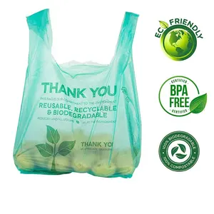 Bolsa de chaleco biocompostable personalizada almidón de maíz PLA + PB camiseta de compras bolsa de plástico con logotipo