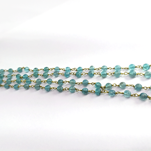 Natural Apatite Blue Smooth Round Balls Brass Wire Wrapped Handmade <b>Rosary</b> Chain Johariz - Product Image 2