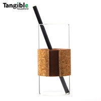 Gobelet en verre borosilicate avec couvercle en bambou et manchon en liège, grande capacité, bouteille d'eau professionnelle 17oz/24oz/320z