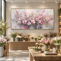 Grande œuvre d'art murale moderne, peinture à l'huile abstraite de fleurs de cerisier sur toile, style impressionniste, texture rose, art floral