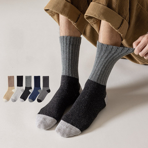 Autumn Winter Women <b>Wool</b> <b>Socks</b> Mid Calf Thickened Velvet <b>Socks</b> Color Block Versatile Cashmere High Tube <b>Socks</b> - Product Image 2