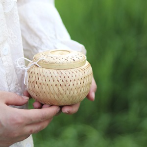 Bamboo Woven Storage Box Round Handmade Craft Gift For Tea Or Small Items - Product Image 4