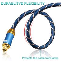 Câble audio numérique optique EMK SPDIF Toslink, connecteur carré, gaine en nylon plaqué or, haute durabilité pour barres de son PS4, téléviseurs