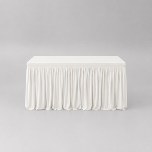 Mantel elástico de spandex blanco al por mayor con falda fruncida para hoteles, buffets, conferencias y pedidos de proyectos - Product Image 1