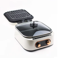 Gril électrique multifonction 3 en 1 pour marmite électrique domestique, barbecue, shabu-shabu, crêpière à crêpes, pizza, ouverture à 180 °