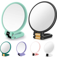 Hot Sale Portable Pocket Make-up Mirror Double-sided Cosmetic Magnifying Mini Round Foldable Silver Finish Handle Mirror