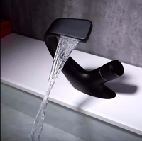 Robinets de lavabo de salle de bain monotrou modernes, bases de robinet d'eau froide et chaude en acier inoxydable, robinets cascade