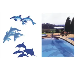 2022热卖蓝色廉价游泳池瓷砖艺术海豚图案游泳池壁画马赛克瓷砖