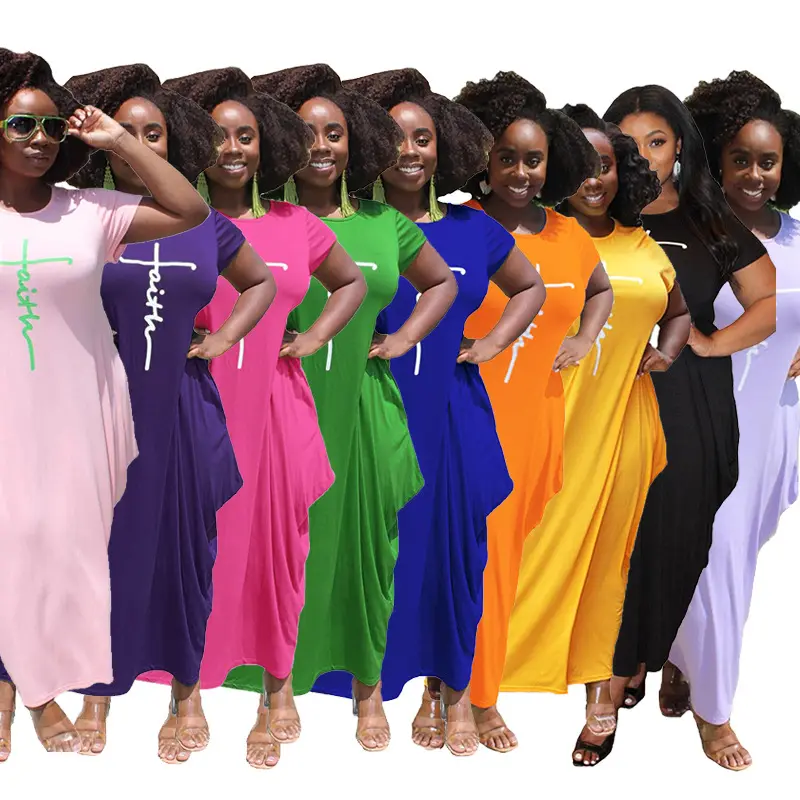 Hohe Qualität 10 Farbe Maxi Sommer kleidung Mode T-Shirt Kleid Komfortable 5XL Plus Größe Kleid Glauben Kleid