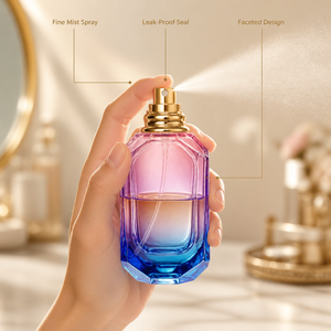 Flacon <span class=keywords><strong>de</strong></span> <span class=keywords><strong>parfum</strong></span> facetté 50 ml vide en verre dégradé rouge rubis avec bouchon en cristal taillé et collier doré, logo personnalisé - Product Image 4