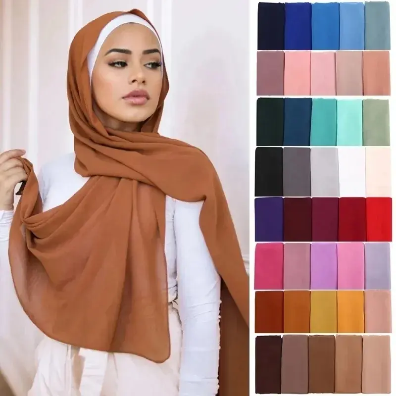 Hoge Kwaliteit Multi Kleuren Effen Moslim Hijaabs Hoofddoek Parel Chiffon Hijab Sjaal
