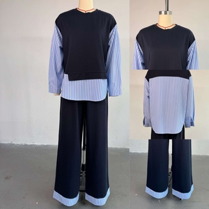 Set da Donna con Maglione <span class=keywords><strong>a</strong></span> Collo Tondo e <span class=keywords><strong>Pantaloni</strong></span> <span class=keywords><strong>a</strong></span> Vita Alta, Completo <span class=keywords><strong>a</strong></span> Due Pezzi con Motivo <span class=keywords><strong>a</strong></span> <span class=keywords><strong>Righe</strong></span> - Product Image 4