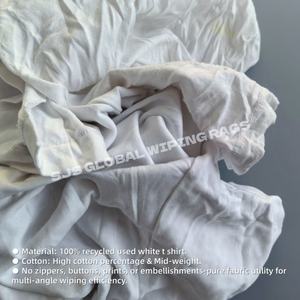 Chiffons de nettoyage industriels en coton blanc, coupés à partir de t-shirts usagés, pour le nettoyage - Product Image 4