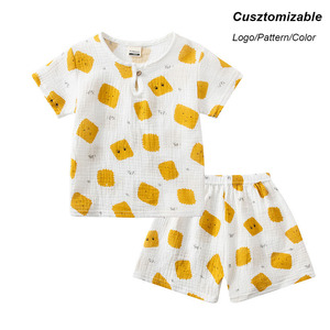 Nouvelle Collection Été 2026 : Ensemble Pyjama Enfant Double Gaze à Manches Courtes Imprimé Dessin Animé – Vêtements d'Intérieur pour Garçons et Filles - Product Image 1